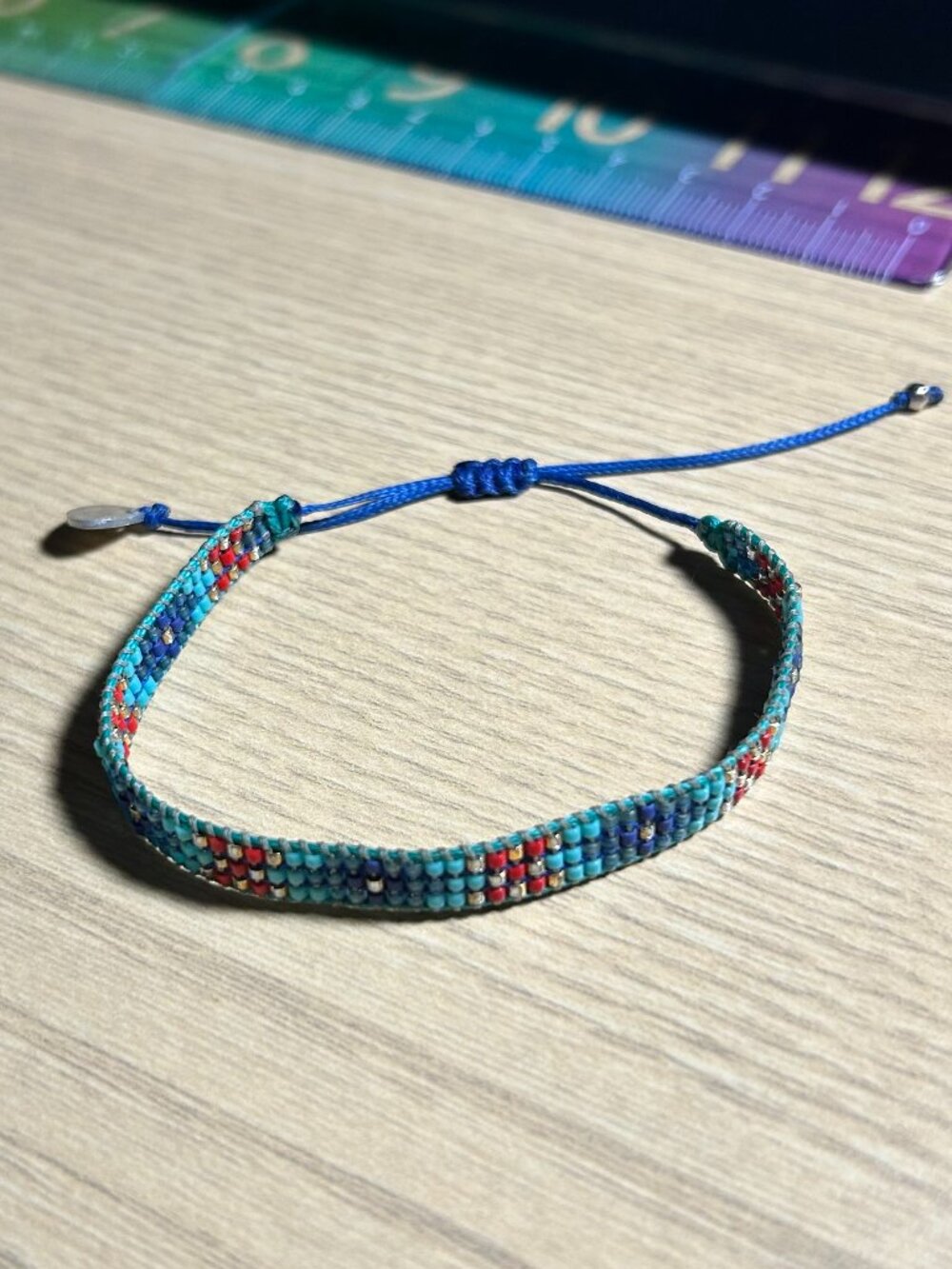 Mishky Hand Woven Beaded Friendship Bracelet Turquoise Blue Red